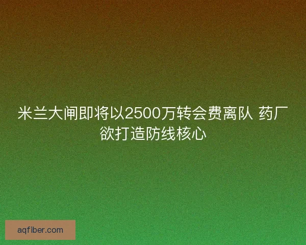 米兰大闸即将以2500万转会费离队 药厂欲打造防线核心